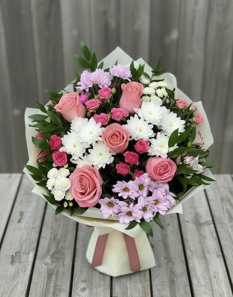 Букет цветов из: Альстромерии, Гвоздики, Розы и Хризантемы в Арчединской