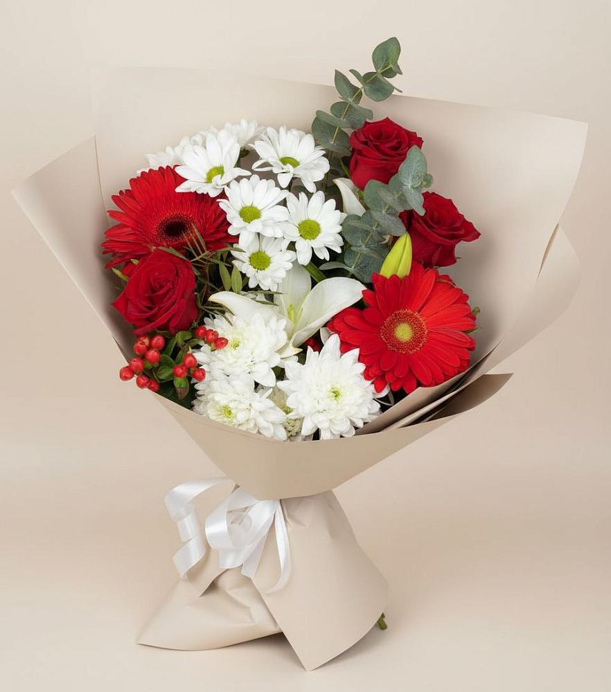 Букет цветов из: Розы, Хризантемы, Герберы и Лилии в Арчединской