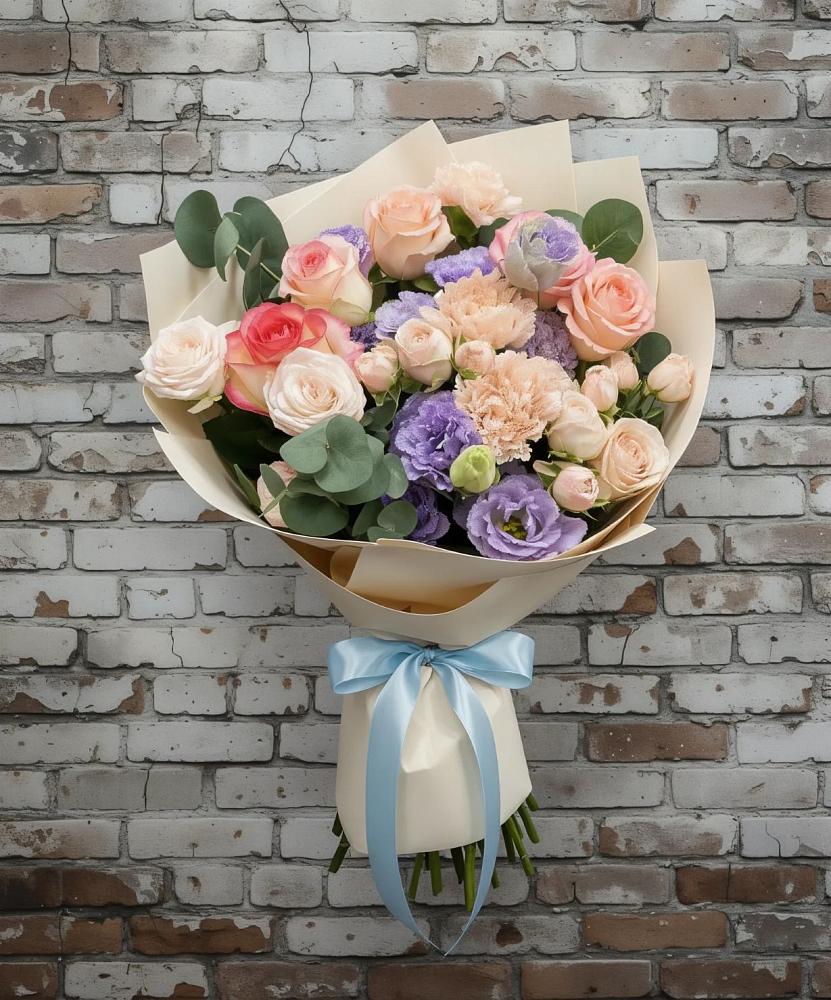 Букет цветов из: Розы, Лизиантусы и Гвоздики в Арчединской