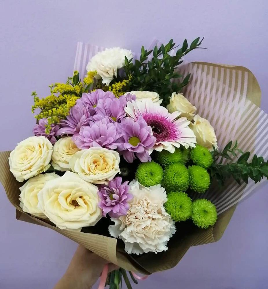 Букет цветов из: Хризантемы, Розы, Гвоздики и Герберы в Арчединской