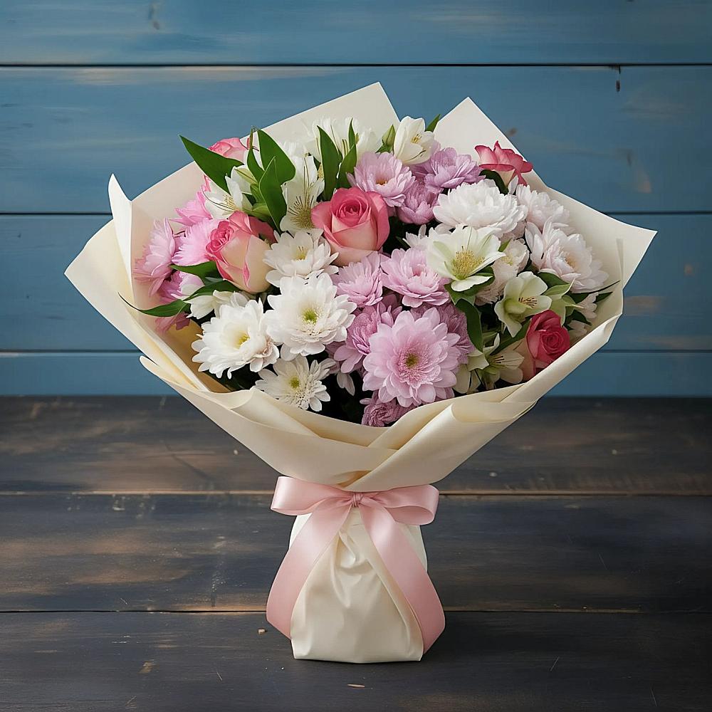 Букет цветов из: Хризантемы, Альстромерии и Розы в Арчединской